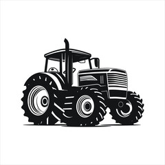  silhouette of a tractor illustration vector with black old tractor on white background