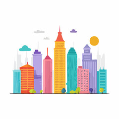 Fototapeta premium Colorful Cityscape Banner. Urban Skyline