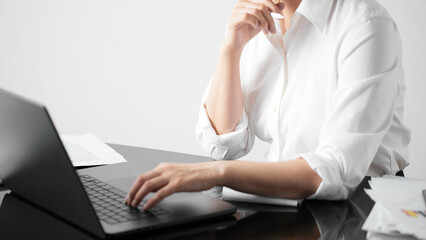 Business concept. A confident gesture by a female leader with leadership and innovative attitude.