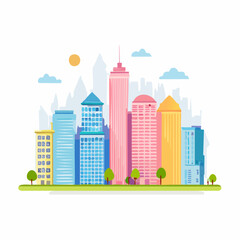 Obraz premium Colorful Cityscape Banner. Urban Skyline