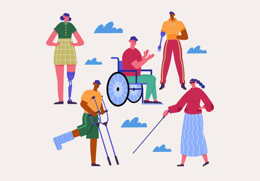 Blue Flat Design Disabilities Figures Asset Illustration