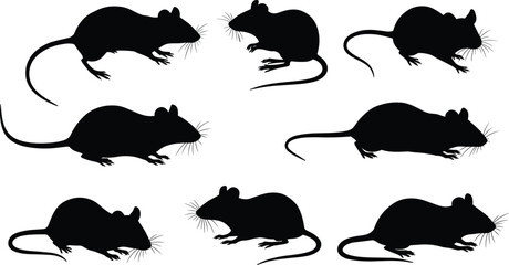 Rat and mouse silhouette collection, black rodent vector illustration for pest control, wildlife art, animal design, graphic decoration, and print