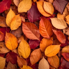 Autumn leaves in vibrant colors covering the ground.