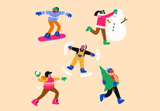 Cream Flat Winter Activity Asset Illustration