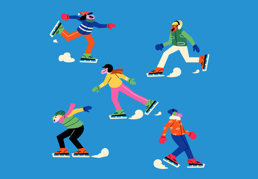 Green Flat Ice Skating Asset Illustration