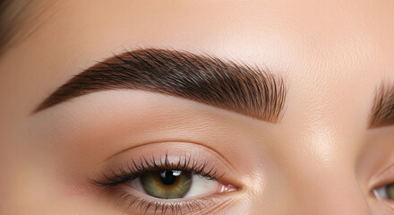 Close up of a perfectly shaped and groomed woman s eyebrow and eye