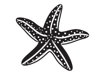 Stylized Black and White Starfish Illustration: Nautical, Coastal, Summer Design Element.