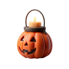 antique oil lamp / old lantern with candle. Halloween home decoration. isolated on transparent background.	
