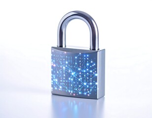 Fototapeta premium Metallic padlock with digital network
