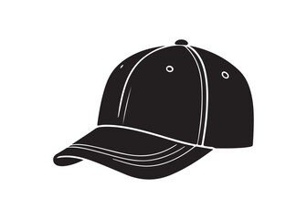 Simple Black Baseball Cap Silhouette: Minimalist Vector Graphic Design.