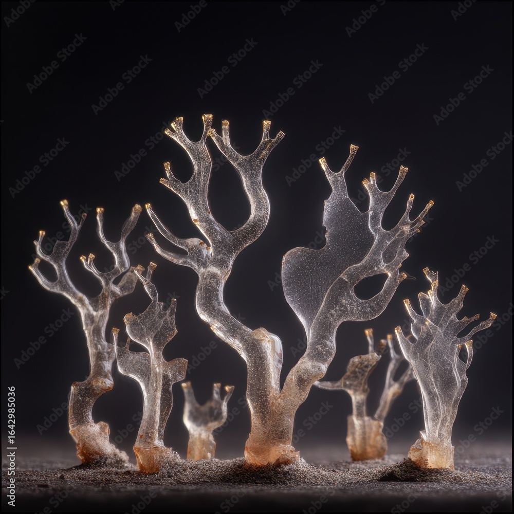 Poster abstract tree-like structures on surface. metaphorical use, dark backdrop