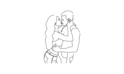 Couple Embracing and Kissing – Romantic Line Art Illustration