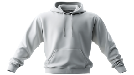 Ash grey pullover hoodie long sleeve sweatshirt isolated cutout on transparent background, high-resolution PNG-style mockup for apparel design, e-commerce product listings, and branding