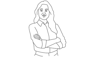 Minimalist Line Art of a Person with Arms Crossed – Confident and Reflective Pose Illustration