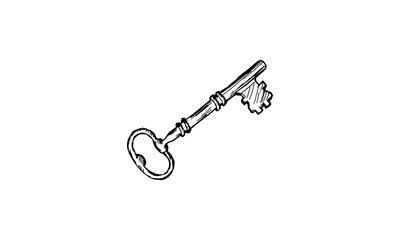 Vintage Skeleton Key Line Art &ndash; Antique Hand-Drawn Illustration in Black and White
