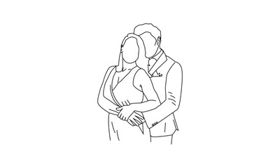 Minimalist Line Art of a Couple Embracing – Romantic Outline Illustration in Formal Attire