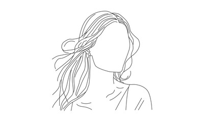 Minimalist Line Art of a Woman with Flowing Hair – Abstract Feminine Portrait Illustration