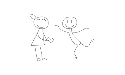 Minimalist Line Drawing of Two Stick Figures Expressing Joy and Love with a Heart Symbol