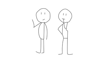 Minimalist Line Drawing of Two Stick Figures with Distinct Expressions and Poses
