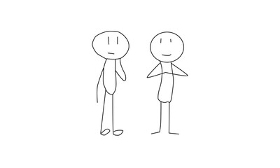 Minimalist Line Drawing of Two Stick Figures with Expressive Poses
