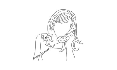 Minimalist Line Drawing of a Person Talking on the Phone in Black and White