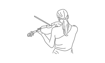 Minimalist Line Drawing of a Violinist Playing the Violin in Black and White