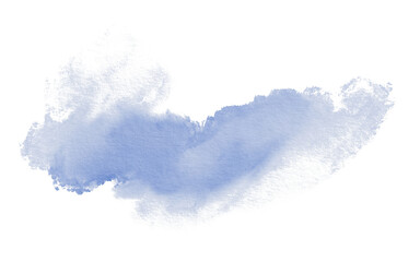 Fototapeta premium Soft celestial blue watercolor stain with organic edges and natural pigment flow. Dreamy translucent texture of sky for ethereal backgrounds,artistic projects,nature-inspired designs.Isolated on white