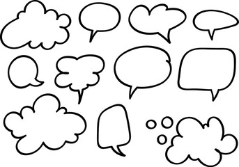 Doodles Of Cloud-Shaped Text Bubbles Drawn With Marker And Hand-Drawn Vector Eps