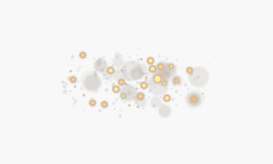 Sparkling yellow dust with shining glow, magical particles and festive light png.