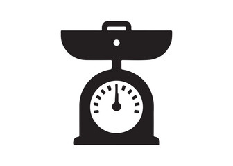 Simple Black and White Vintage Kitchen Scale Icon:  Measurement, Weight, Baking, Cooking, Retro Design.