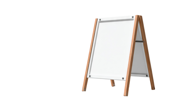 Blank A-Frame banner stand mockup isolated on transparent background — high resolution PNG cutout advertising display board for branding, marketing promotions, trade show signage, retail store posters