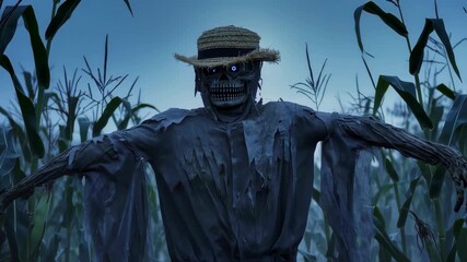 Spooky scarecrow in a cornfield at twilight - Powered by Adobe