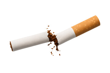 broken cigarette, refusing cigarette and healthy concept, Isolated transparent background
