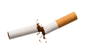 broken cigarette, refusing cigarette and healthy concept, Isolated transparent background