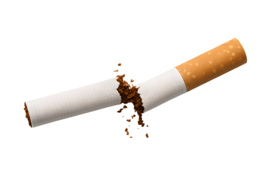 broken cigarette, refusing cigarette and healthy concept, Isolated transparent background
