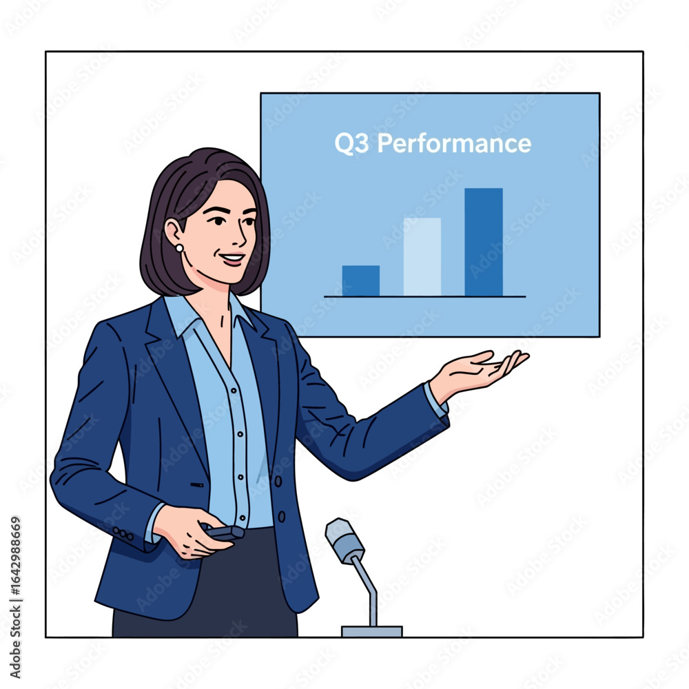 Poster business presentation: a confident business person delivers a compelling presentation on a digital d