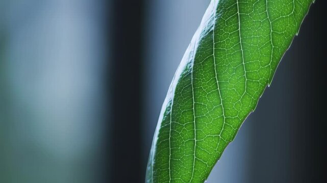 Close-up of a green leaf with a water droplet