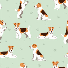 Seamless pattern with cute fox terrier dogs. Vector graphics.