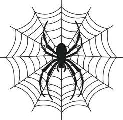 Fototapeta premium Spider on Web Silhouette – Creepy Halloween Vector Illustration