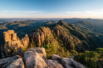 Fototapeta premium Mountain ridge panorama at sunset