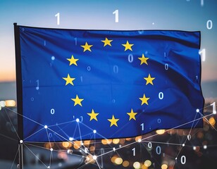 European flag with binary code overlay
