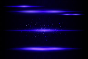 Fototapeta premium Shining set. Bright glowing beams combined with floating light particles. Central cluster highlights energy dispersion and soft motion on transparent background.