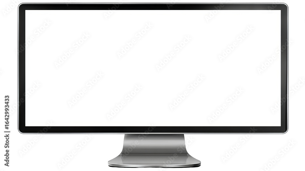 Poster realistic computer monitor mockup — silver desktop display with slim bezel, blank screen template, f