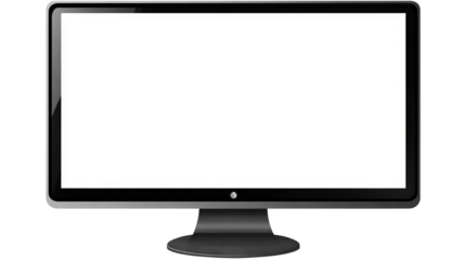 Realistic computer monitor mockup — silver desktop display with slim bezel, blank screen template, front view isolated on white, high-resolution PNG cutout with transparent background