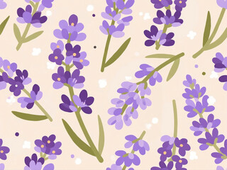 Seamless lavender flower pattern, soft purple tones, elegant botanical vector