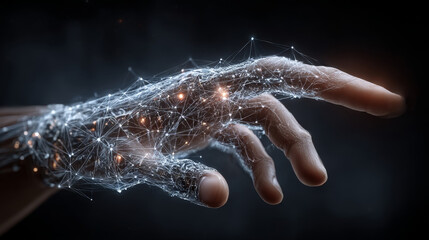 Hand man holding of global artificial intelligence network connection, machine learning, deep learning neural networks data analytics, automation, robotics, natural language processing computer vision