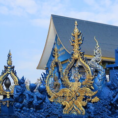 Wat Rong Suea Ten,Ornate architecture, Buddha and figures in the Blue Temple in Chiang Rai, Thailand, Asia