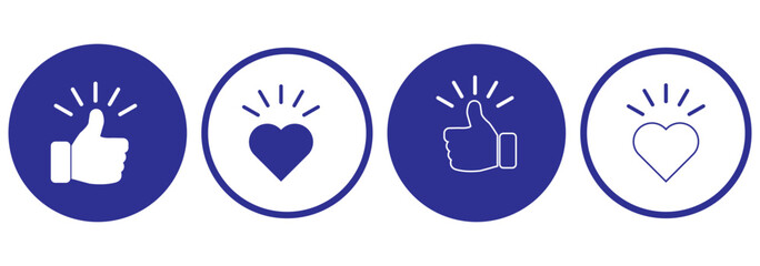 Love, like,  icon on black circle. Heart, hand thumb up concept