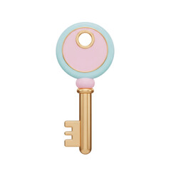 Vintage skeleton key with ornate pink and blue bow isolated on transparent background