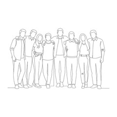 United Circle: A harmonious line drawing of friends embracing, illustrating unity and connection in a minimalist graphic, capturing the beauty of togetherness and the essence of relationships.